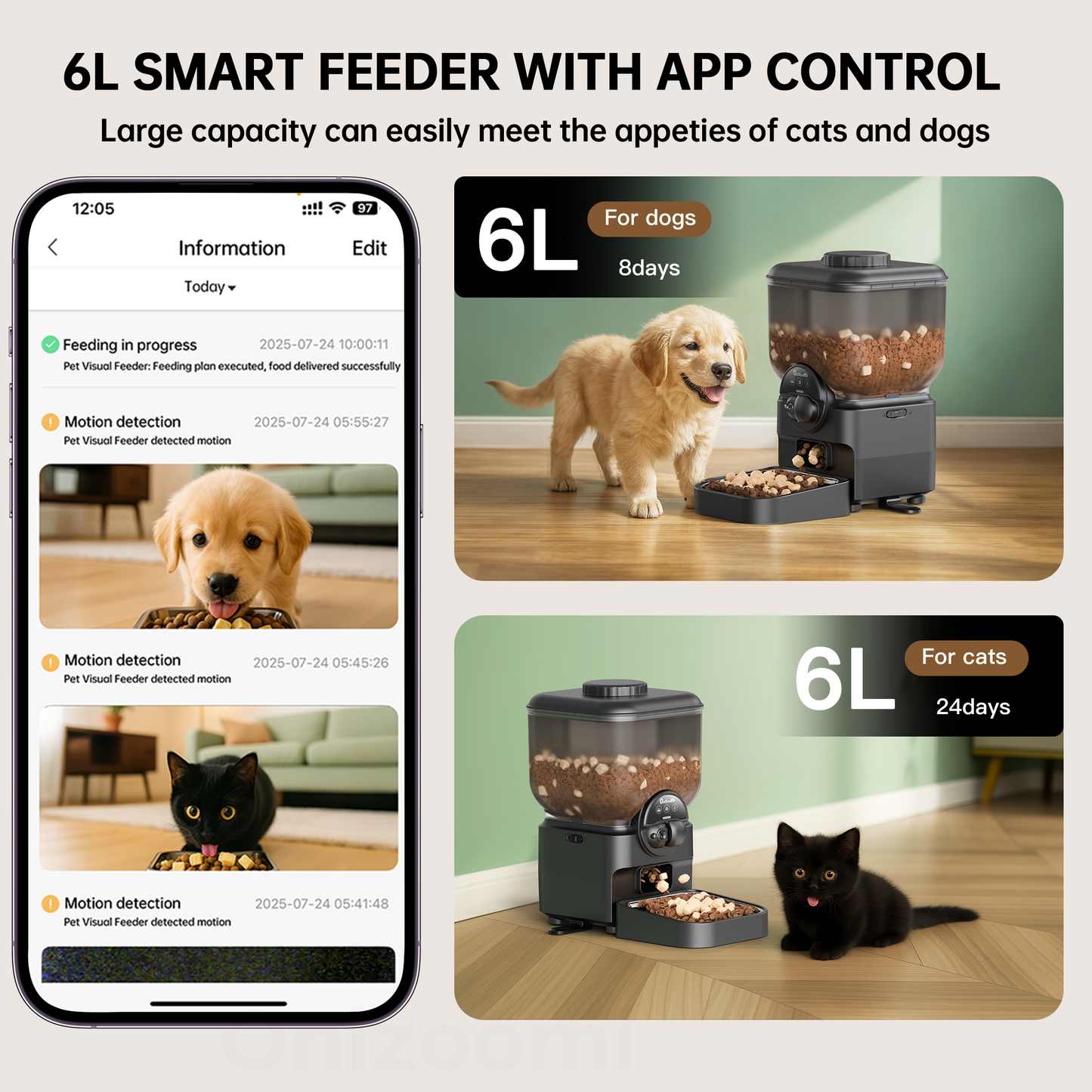 ONIZOOMI Magic Box Automatic Dog & Cat Feeder, HD Camera vision, 25-cup