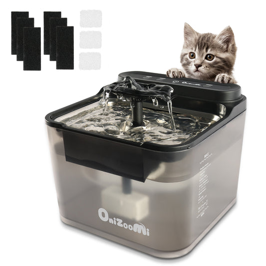 Onizoomi Smart Stainless Steel Bowl Automatic Cat & Dog Water Fountain, Black, 12-Cup