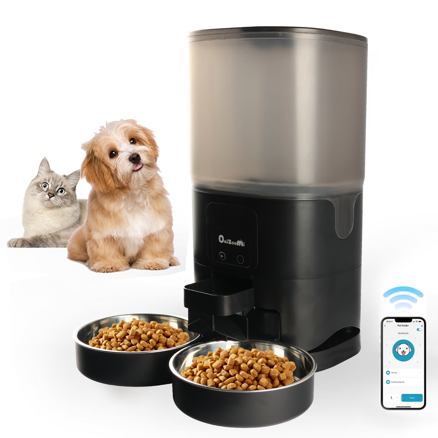 Onizoomi Smart WiFi Automatic Dual Bowl Cat & Dog Feeder, 30-Cup