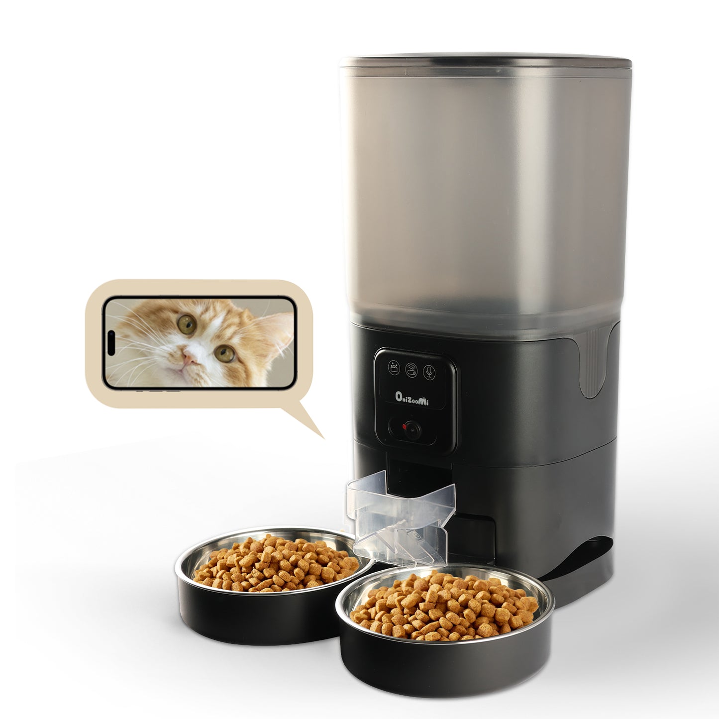 Onizoomi Smart Camera Automatic Dual Bowl Cat & Dog Feeder, 30-Cup
