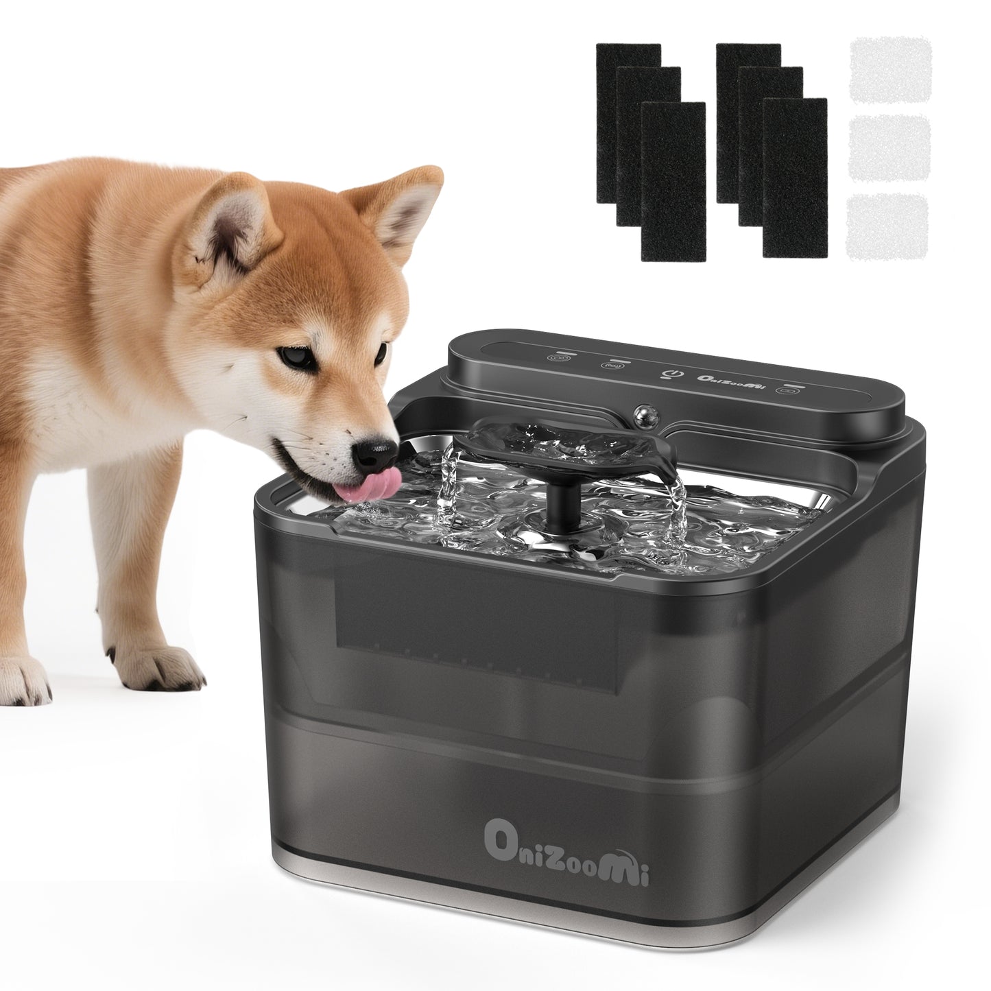 Onizoomi Smart Stainless Steel Bowl Automatic Cat & Dog Water Fountain, Black, 12-Cup