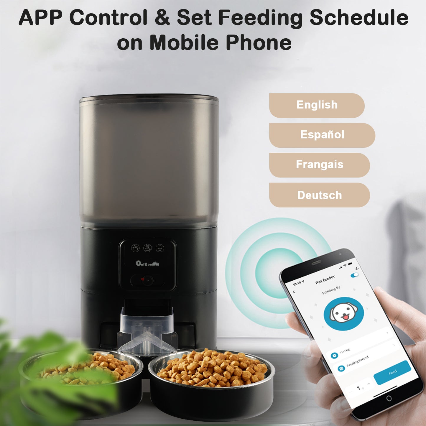 Onizoomi Smart Camera Automatic Dual Bowl Cat & Dog Feeder, 30-Cup