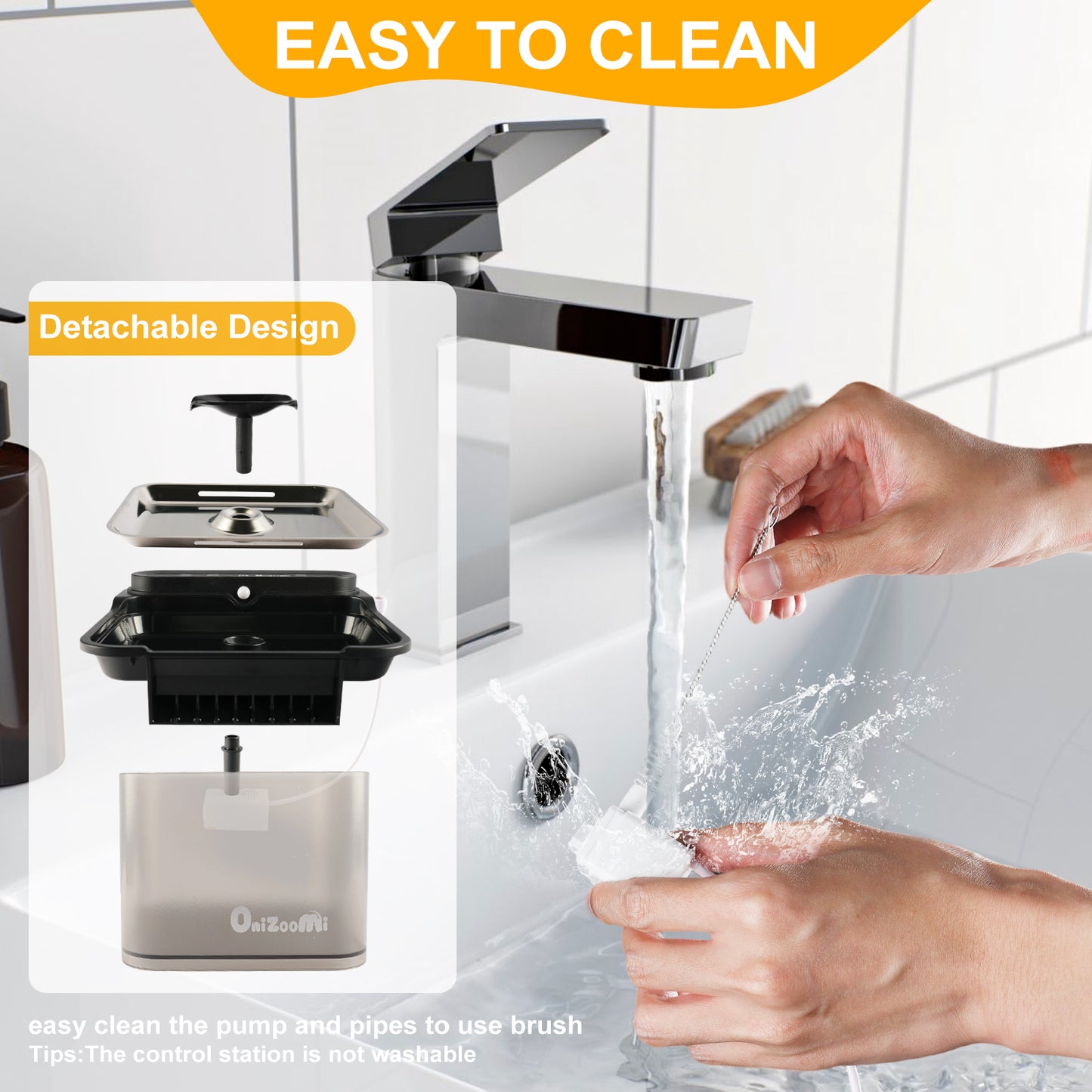 Onizoomi Smart Stainless Steel Bowl Automatic Cat & Dog Water Fountain, Black, 12-Cup