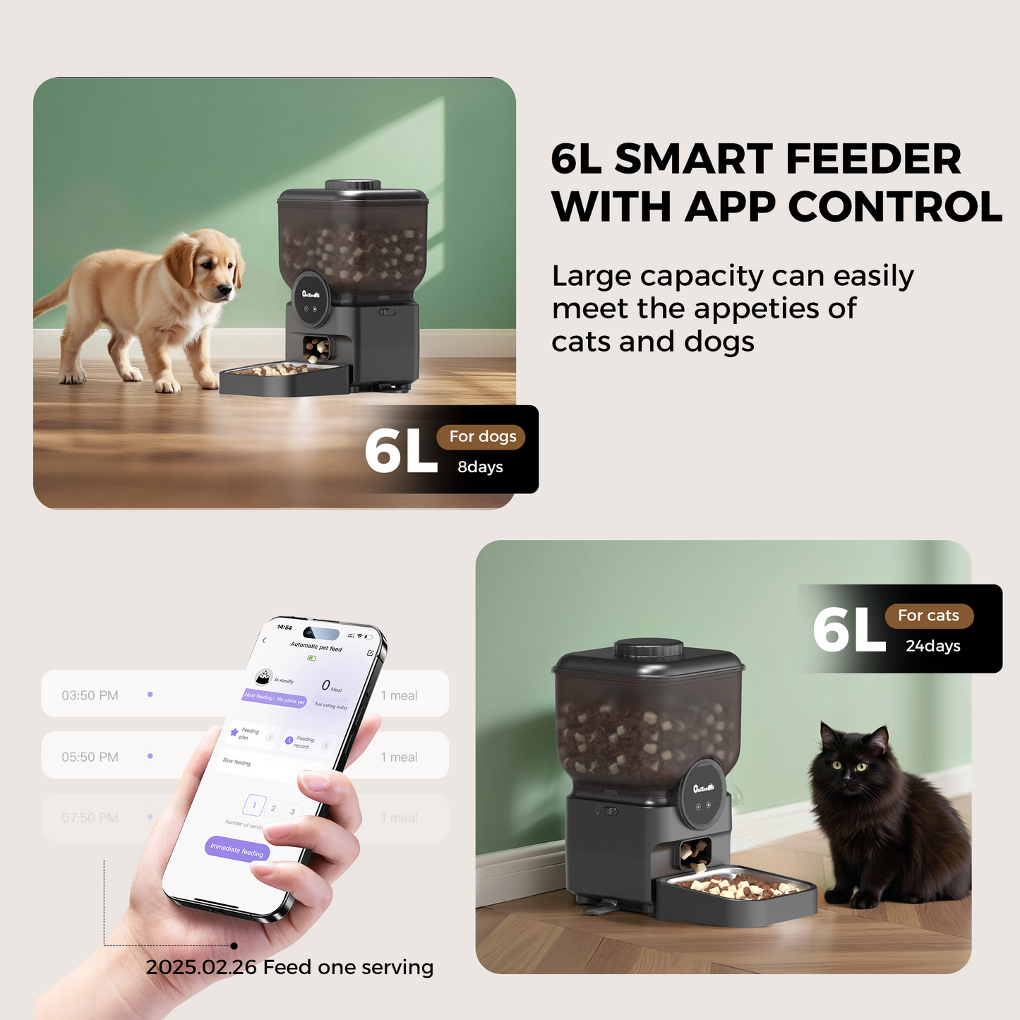 ONIZOOMI Magic Box Automatic Dog & Cat Feeder, Wi-Fi vision, 25-cup
