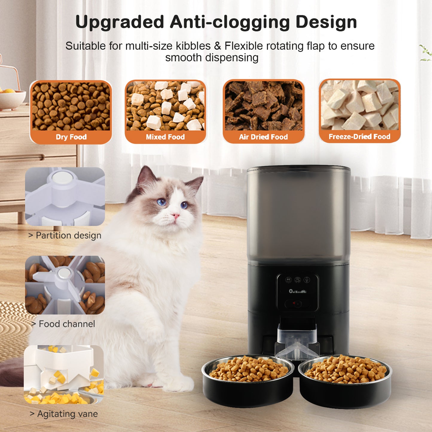 Onizoomi Smart Camera Automatic Dual Bowl Cat & Dog Feeder, 30-Cup